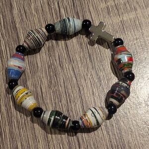 Multicolor Beaded Bracelet with Cross Charm